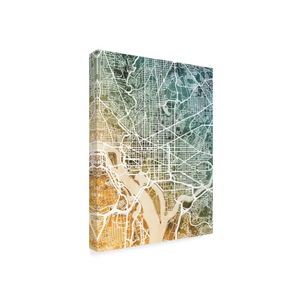 Michael Tompsett 'Washington Dc City Street Map Teal Orange' Canvas Art,35x47